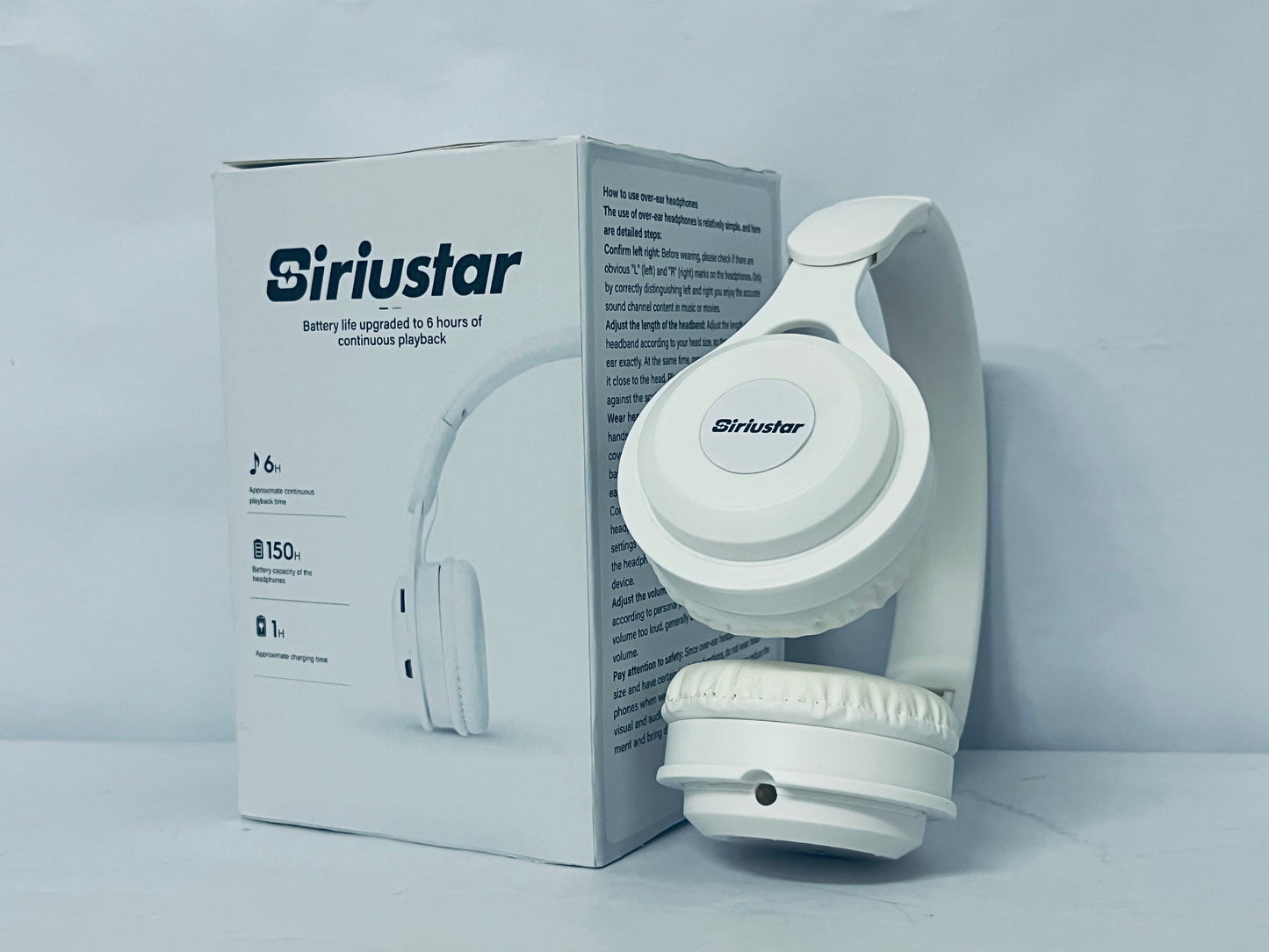 Siriustar Wireless Bluetooth On-Ear Headphones, Apple & Android Compatible, Up to 50 Hours of Battery Life - Matte White