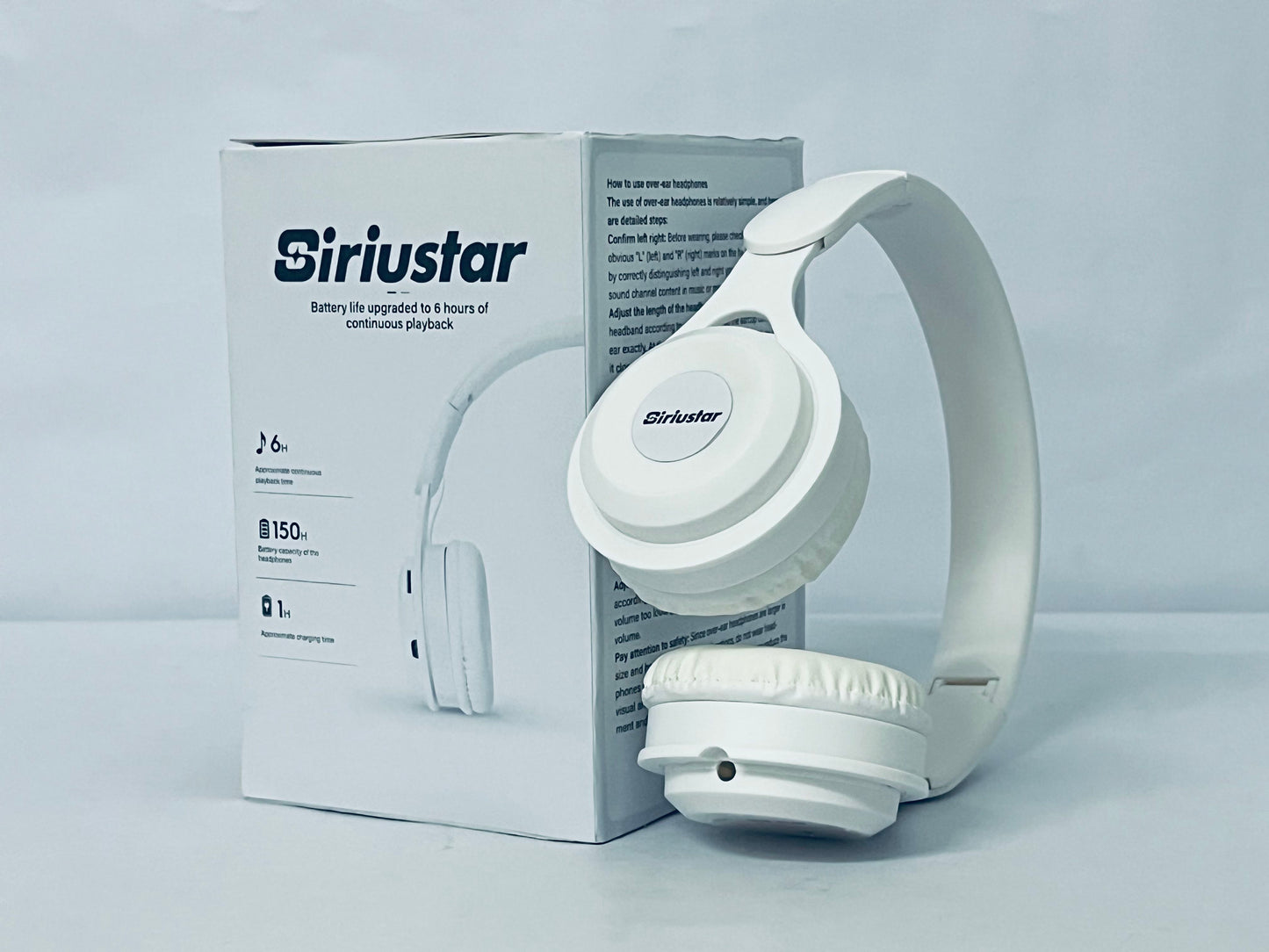 Siriustar Wireless Bluetooth On-Ear Headphones, Apple & Android Compatible, Up to 50 Hours of Battery Life - Matte White