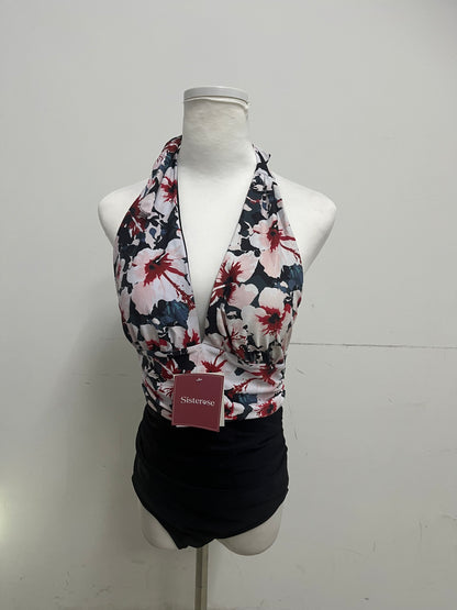 Sisterose Swimsuit - Floral Halter Neck with Black Bottom for Retro-Chic Beach Style