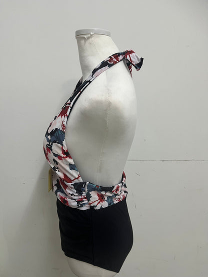 Sisterose Swimsuit - Floral Halter Neck with Black Bottom for Retro-Chic Beach Style