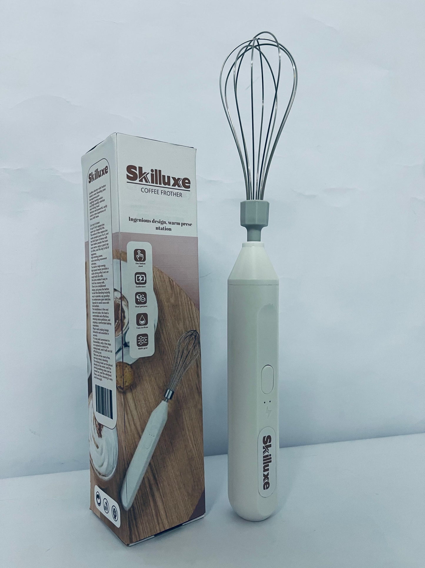 Skilluxe Electric milk frothers Cordless Hand Mixer with Whisk and Forther Wand,Electric Whisk, Milk Frother,Coffee Frother, Whisks for Cooking,Handheld Frother
