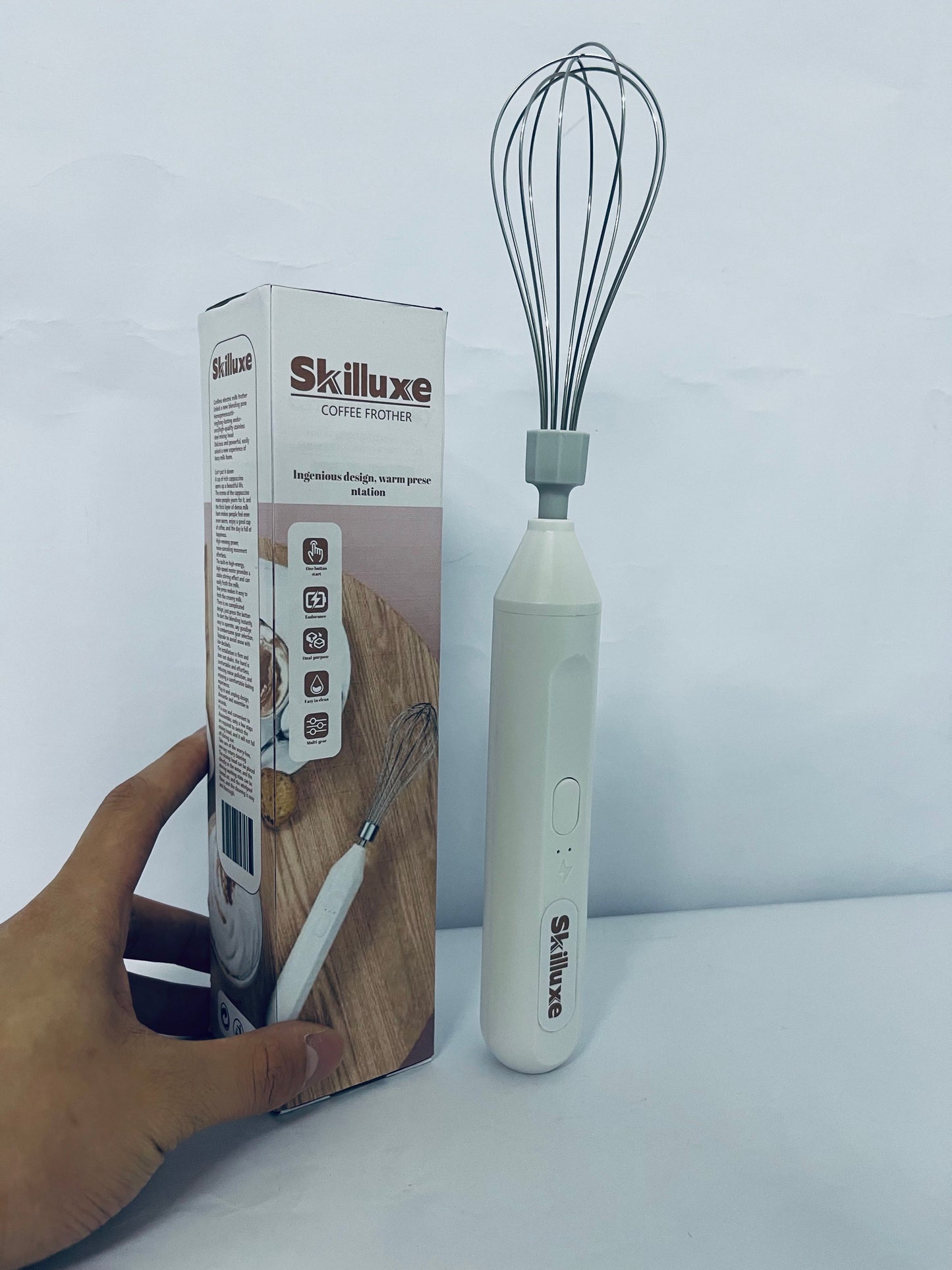 Skilluxe Electric milk frothers Cordless Hand Mixer with Whisk and Forther Wand,Electric Whisk, Milk Frother,Coffee Frother, Whisks for Cooking,Handheld Frother