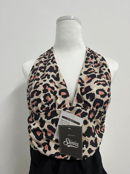 Skinice Women's Halter Neck One Piece Swimsuit - Leopard Print Tummy Control Bathing Suit with Ruched Detail