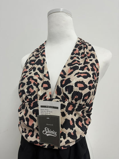 Skinice Women's Halter Neck One Piece Swimsuit - Leopard Print Tummy Control Bathing Suit with Ruched Detail