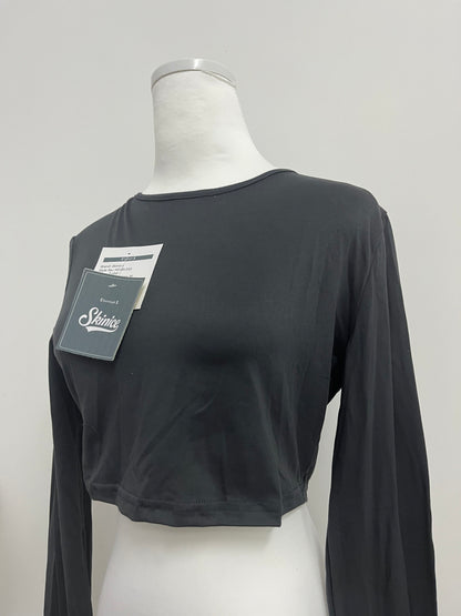 Skinice Women's Long Sleeve Crop Top - Basic Casual Round Neck Slim Fit Cropped T-Shirt in Black