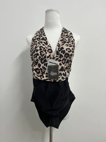 Skinice Women's Halter Neck One Piece Swimsuit - Leopard Print Tummy Control Bathing Suit with Ruched Detail