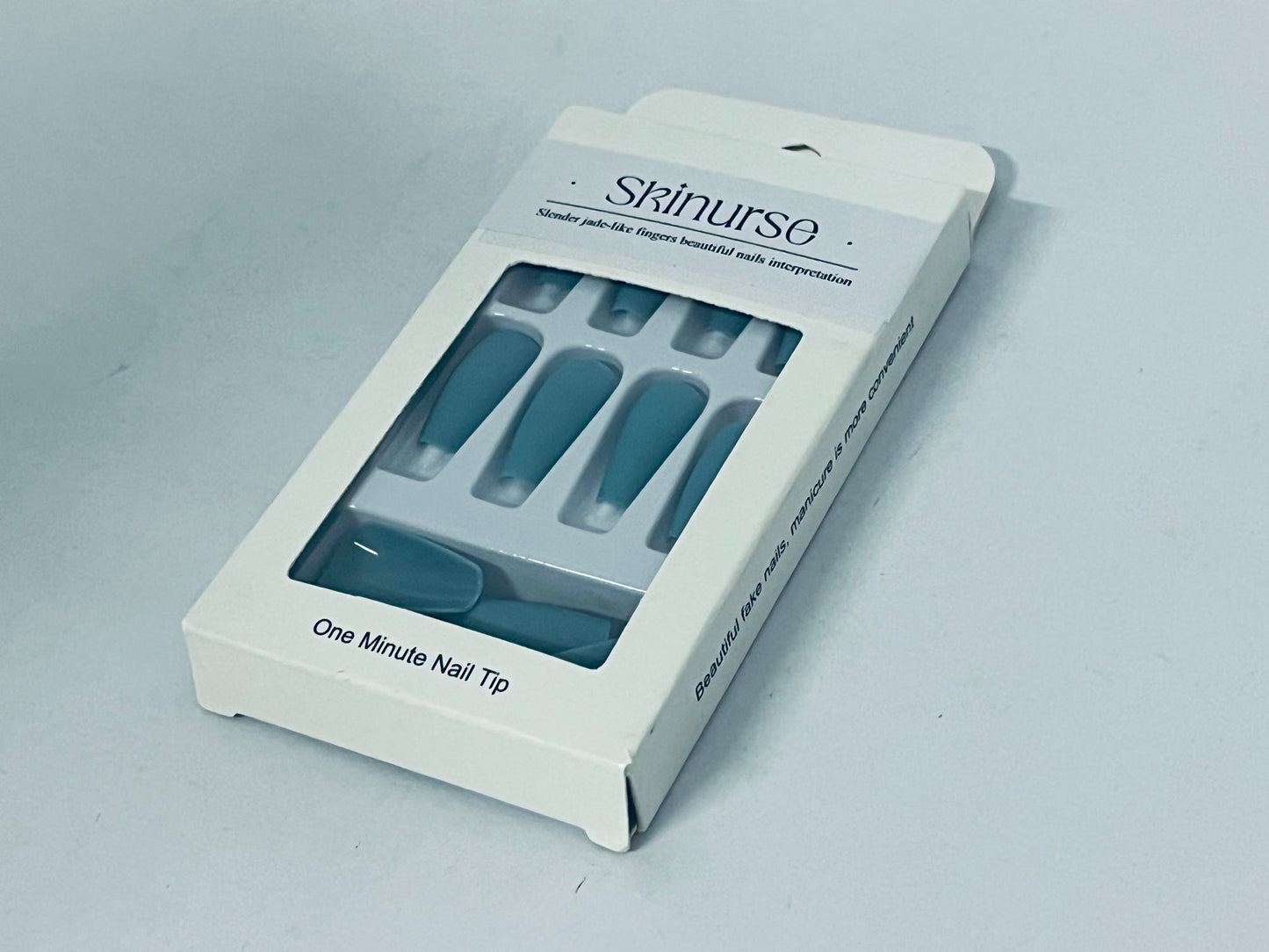 Skinurse Blue Press On Nails Medium Long Square, Skinurse Medium Coffin Nails Acrylic Press ons Glue on Nails Long Length, Solid Color Fake Nail for Women, Natural Thick Artificial Nail Stick on