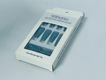Skinurse Blue Press On Nails Medium Long Square, Skinurse Medium Coffin Nails Acrylic Press ons Glue on Nails Long Length, Solid Color Fake Nail for Women, Natural Thick Artificial Nail Stick on