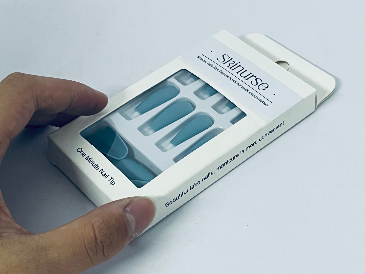 Skinurse Blue Press On Nails Medium Long Square, Skinurse Medium Coffin Nails Acrylic Press ons Glue on Nails Long Length, Solid Color Fake Nail for Women, Natural Thick Artificial Nail Stick on