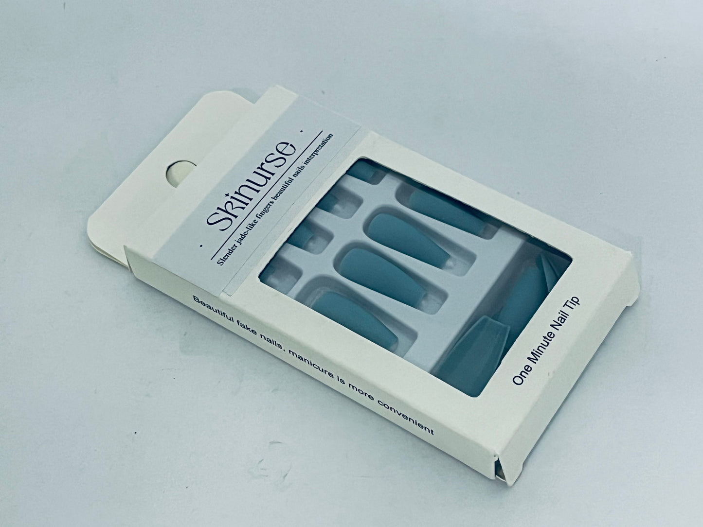 Skinurse Blue Press On Nails Medium Long Square, Skinurse Medium Coffin Nails Acrylic Press ons Glue on Nails Long Length, Solid Color Fake Nail for Women, Natural Thick Artificial Nail Stick on
