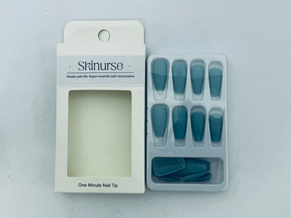 Skinurse Blue Press On Nails Medium Long Square, Skinurse Medium Coffin Nails Acrylic Press ons Glue on Nails Long Length, Solid Color Fake Nail for Women, Natural Thick Artificial Nail Stick on