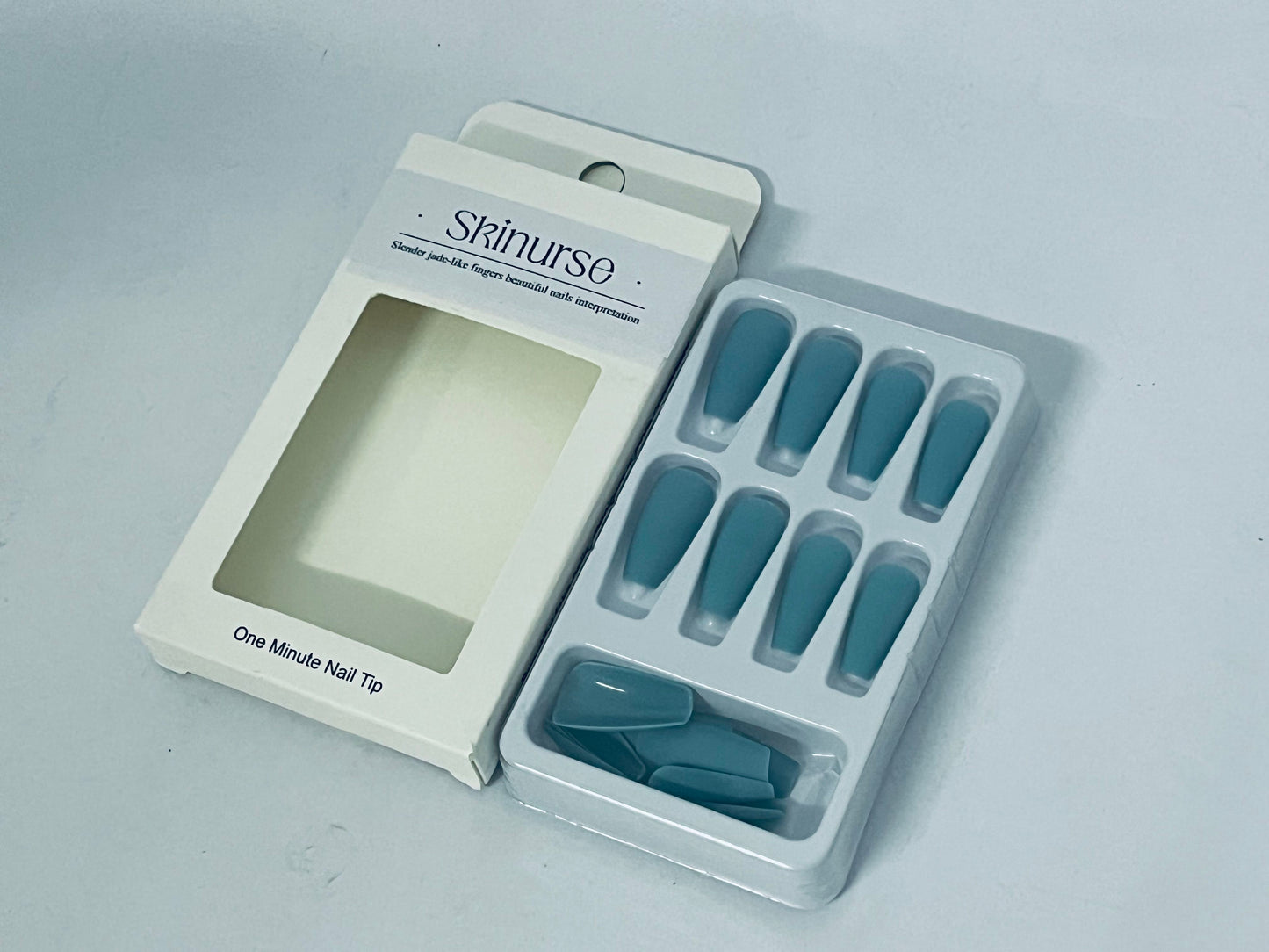 Skinurse Blue Press On Nails Medium Long Square, Skinurse Medium Coffin Nails Acrylic Press ons Glue on Nails Long Length, Solid Color Fake Nail for Women, Natural Thick Artificial Nail Stick on