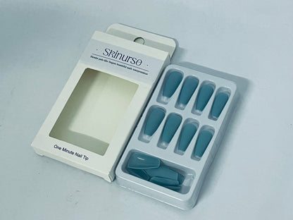 Skinurse Blue Press On Nails Medium Long Square, Skinurse Medium Coffin Nails Acrylic Press ons Glue on Nails Long Length, Solid Color Fake Nail for Women, Natural Thick Artificial Nail Stick on