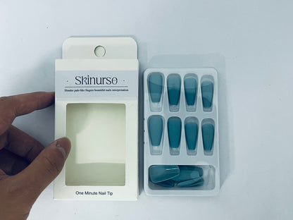 Skinurse Blue Press On Nails Medium Long Square, Skinurse Medium Coffin Nails Acrylic Press ons Glue on Nails Long Length, Solid Color Fake Nail for Women, Natural Thick Artificial Nail Stick on