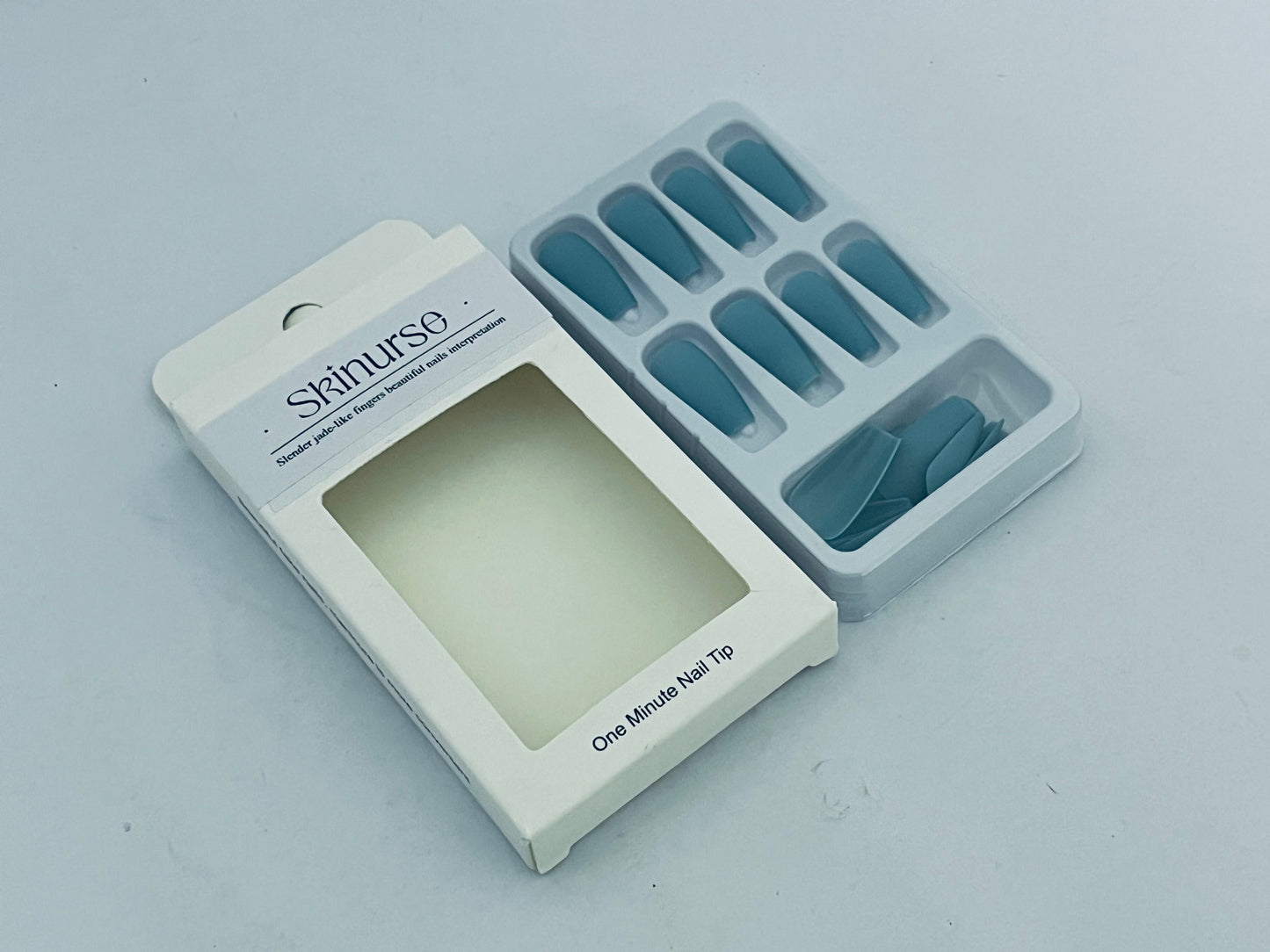 Skinurse Blue Press On Nails Medium Long Square, Skinurse Medium Coffin Nails Acrylic Press ons Glue on Nails Long Length, Solid Color Fake Nail for Women, Natural Thick Artificial Nail Stick on