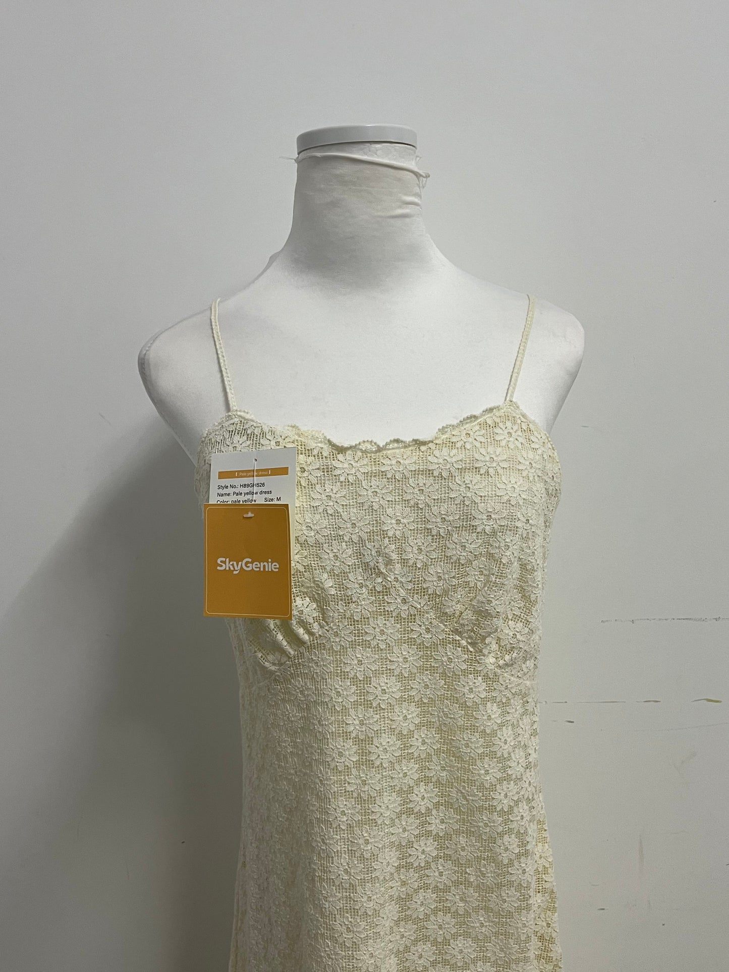 【SkyGenie Cream Lace Spaghetti Strap Dress】—— Elegant & Romantic Daily Wear