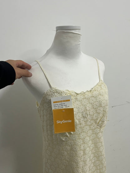 【SkyGenie Cream Lace Spaghetti Strap Dress】—— Elegant & Romantic Daily Wear
