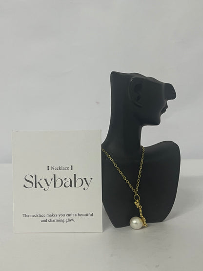 Skybaby Exquisite Cat's Eye Stone Butterfly Pearl Pendant Necklace, Plated Fashionable and Versatile Necklace for Women