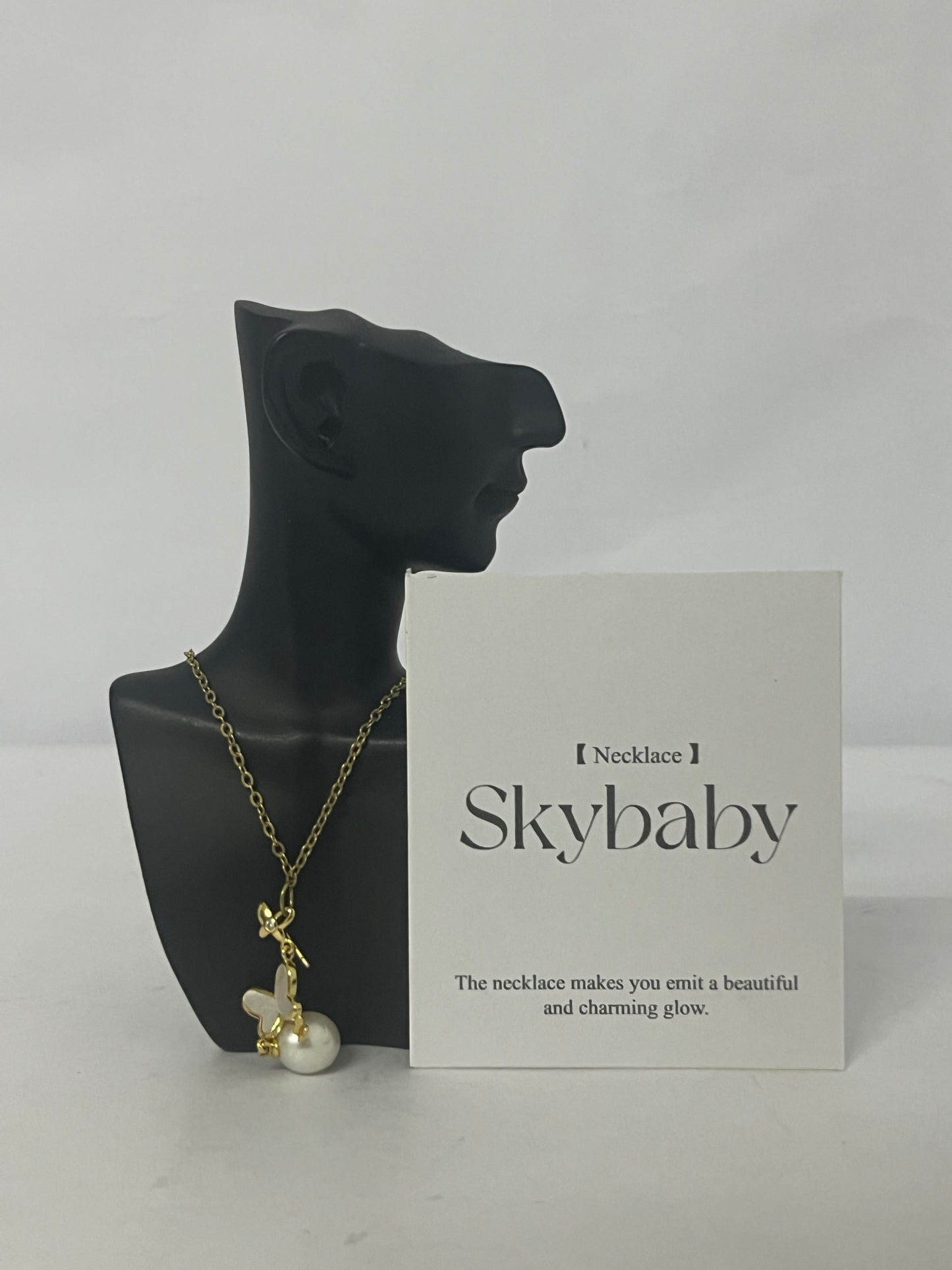 Skybaby Exquisite Cat's Eye Stone Butterfly Pearl Pendant Necklace, Plated Fashionable and Versatile Necklace for Women