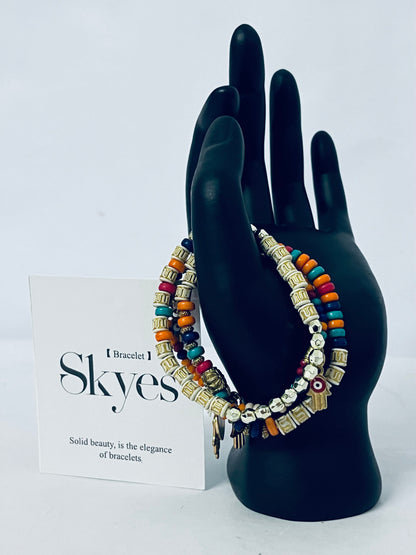 Skyes Colorful Multi-Adjustable, Stylish Boho Inspired Beaded Bracelets, Trendy Stackable Beads – Vibrant Stacked Stretch Bangle Style for Everyday, Festival, or Vacation Wear (Fits Most)