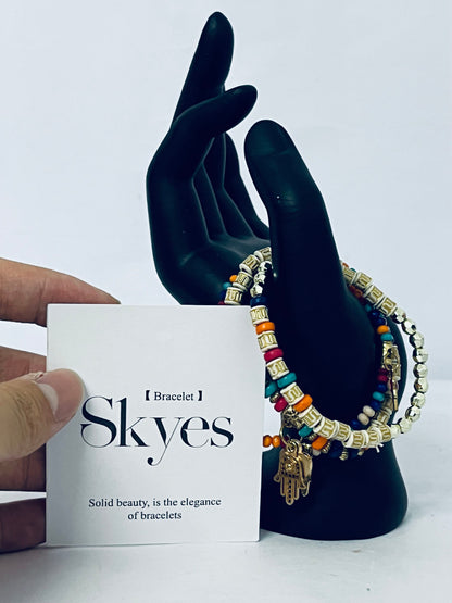 Skyes Colorful Multi-Adjustable, Stylish Boho Inspired Beaded Bracelets, Trendy Stackable Beads – Vibrant Stacked Stretch Bangle Style for Everyday, Festival, or Vacation Wear (Fits Most)