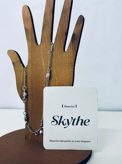 Skythe Pink Crystal Embellished Silver Bracelet - Add Elegance to Your Style