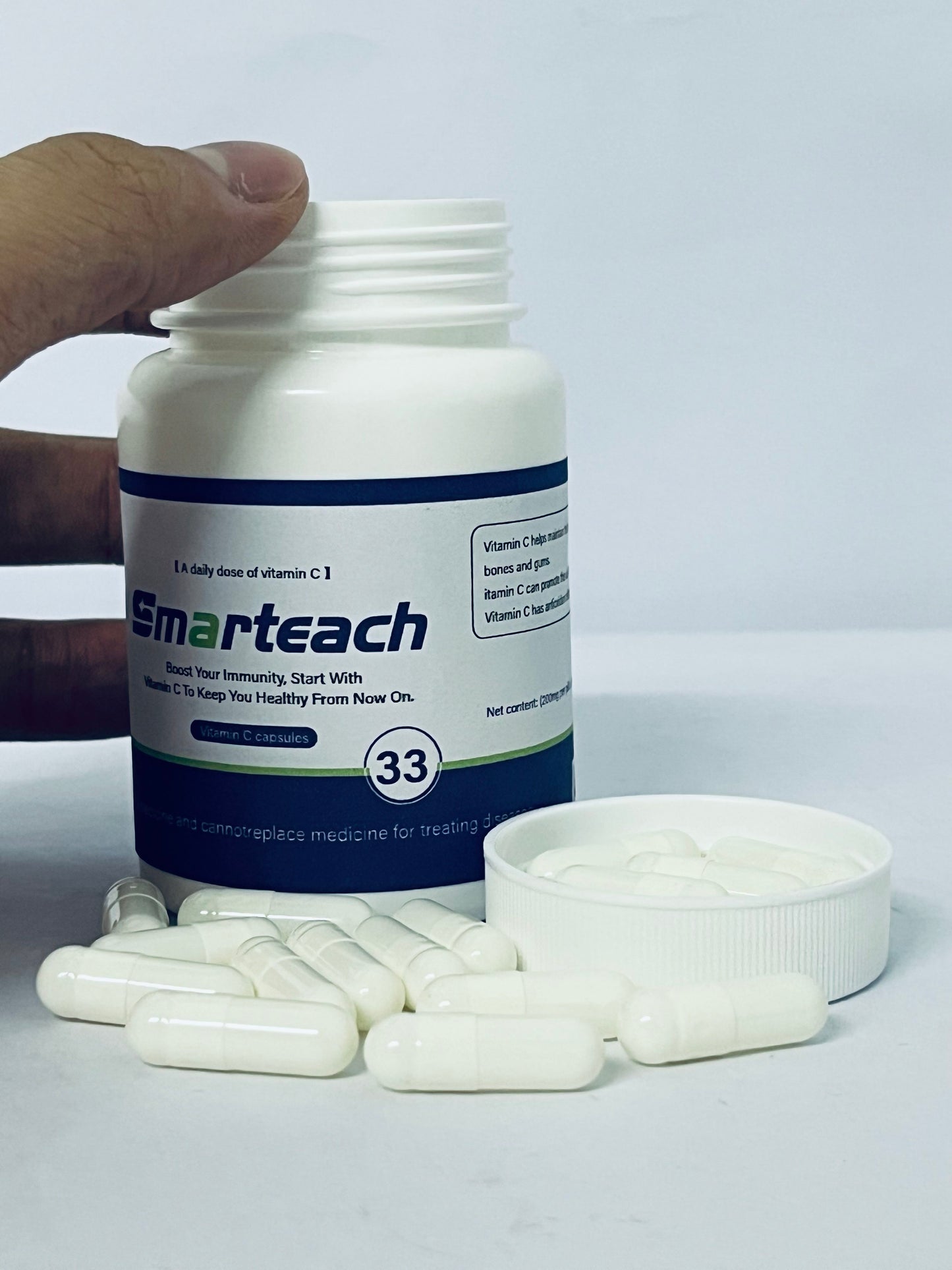 Smarteach Vitamin C Capsules - Extra Strength Vegan Vitamin C for Daily Antioxidant & Immune Support - Non-GMO