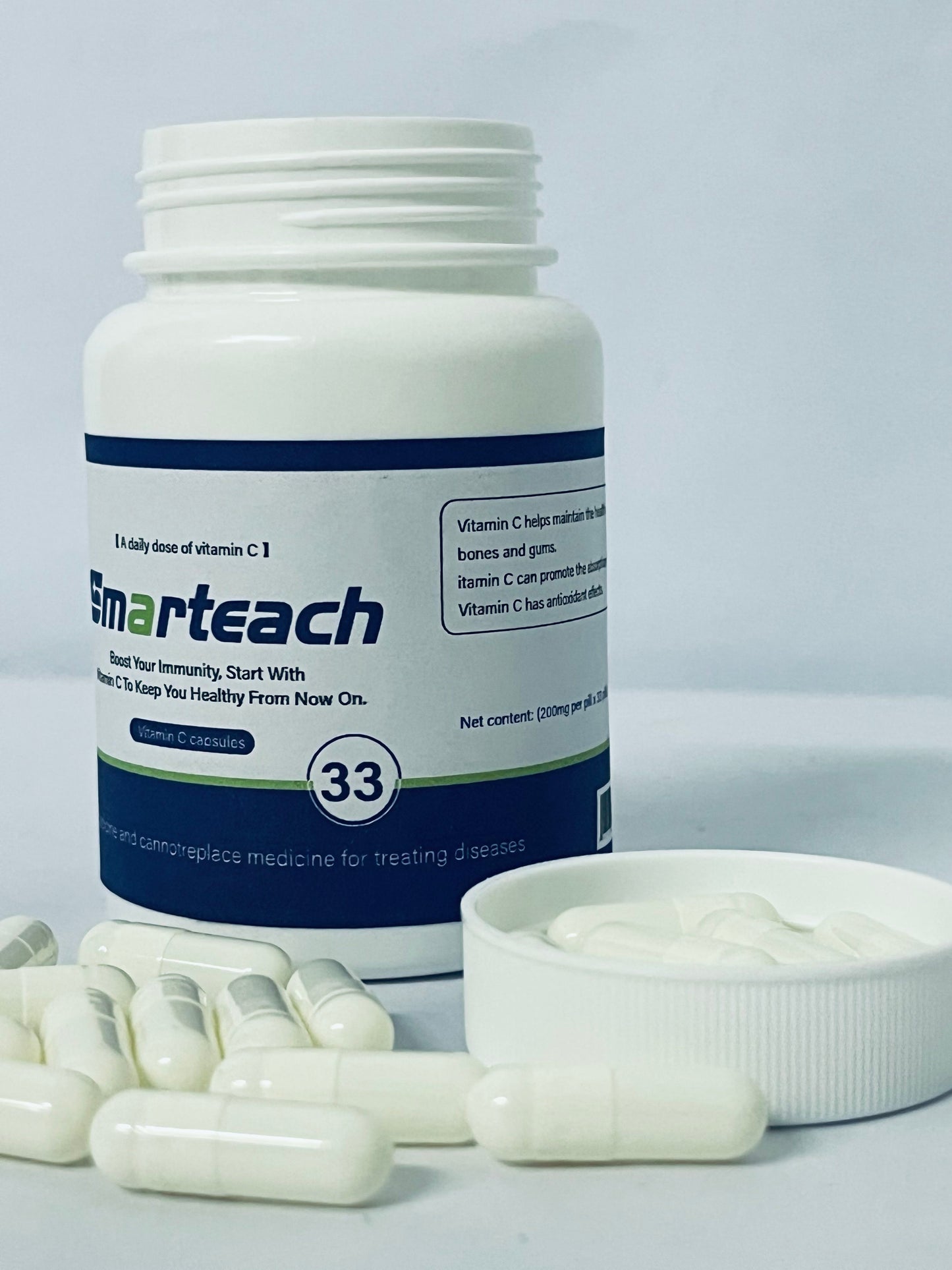 Smarteach Vitamin C Capsules - Extra Strength Vegan Vitamin C for Daily Antioxidant & Immune Support - Non-GMO