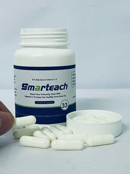 Smarteach Vitamin C Capsules - Extra Strength Vegan Vitamin C for Daily Antioxidant & Immune Support - Non-GMO
