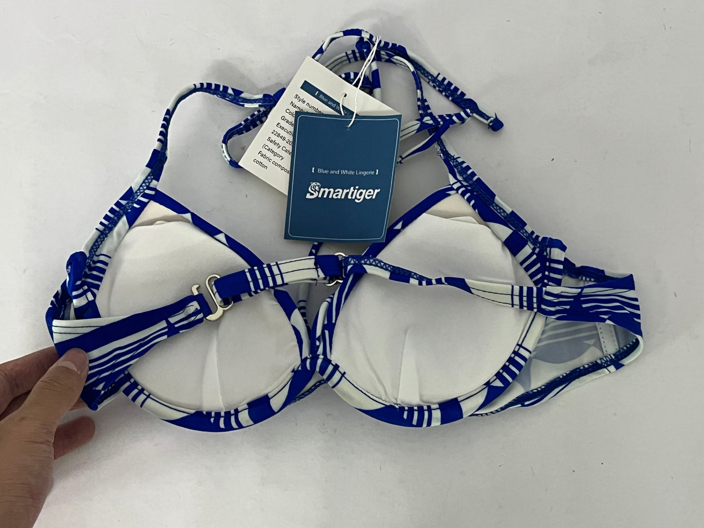 Smartiger Bras Blue and White Geometric Print Bikini Top: A Dual Interpretation of Swimwear Fashion and Comfort