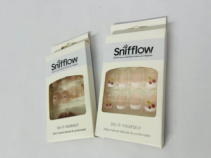Snifflow Short Press on Nails, Artificial Acrylic Fake Nails for Women, 24 PCS Full Cover Reusable False Nails Kits