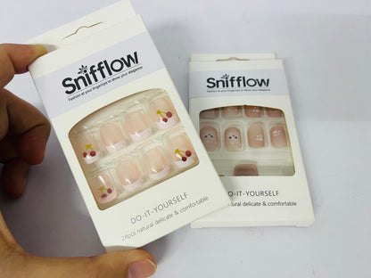 Snifflow Short Press on Nails, Artificial Acrylic Fake Nails for Women, 24 PCS Full Cover Reusable False Nails Kits