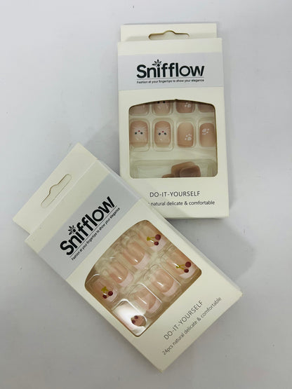 Snifflow Short Press on Nails, Artificial Acrylic Fake Nails for Women, 24 PCS Full Cover Reusable False Nails Kits