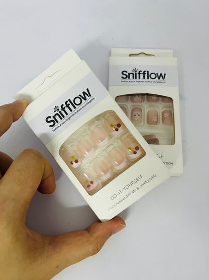 Snifflow Short Press on Nails, Artificial Acrylic Fake Nails for Women, 24 PCS Full Cover Reusable False Nails Kits