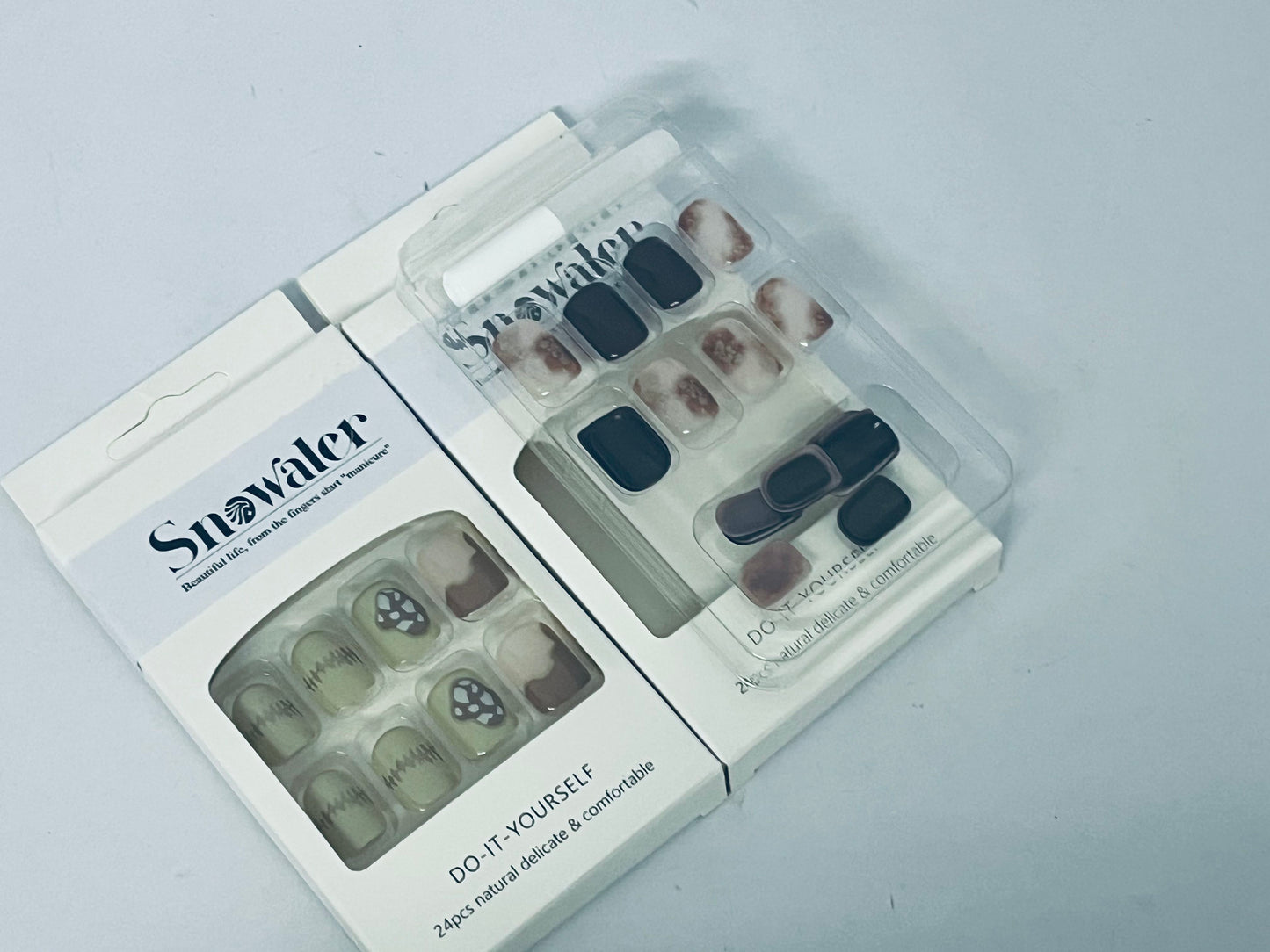 Snowater 24Pcs Press on Nails - Natural Delicate Designs, DIY Fake Nails Kit with 12 Sizes, Comfortable & Reusable