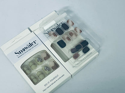 Snowater 24Pcs Press on Nails - Natural Delicate Designs, DIY Fake Nails Kit with 12 Sizes, Comfortable & Reusable