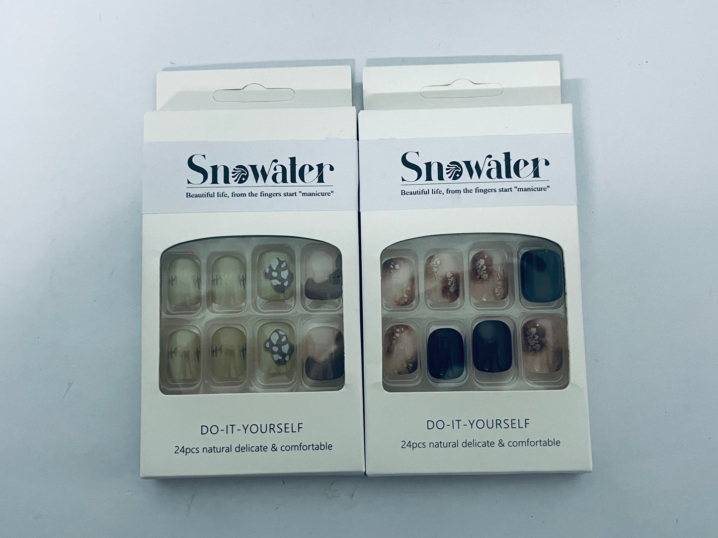 Snowater 24Pcs Press on Nails - Natural Delicate Designs, DIY Fake Nails Kit with 12 Sizes, Comfortable & Reusable