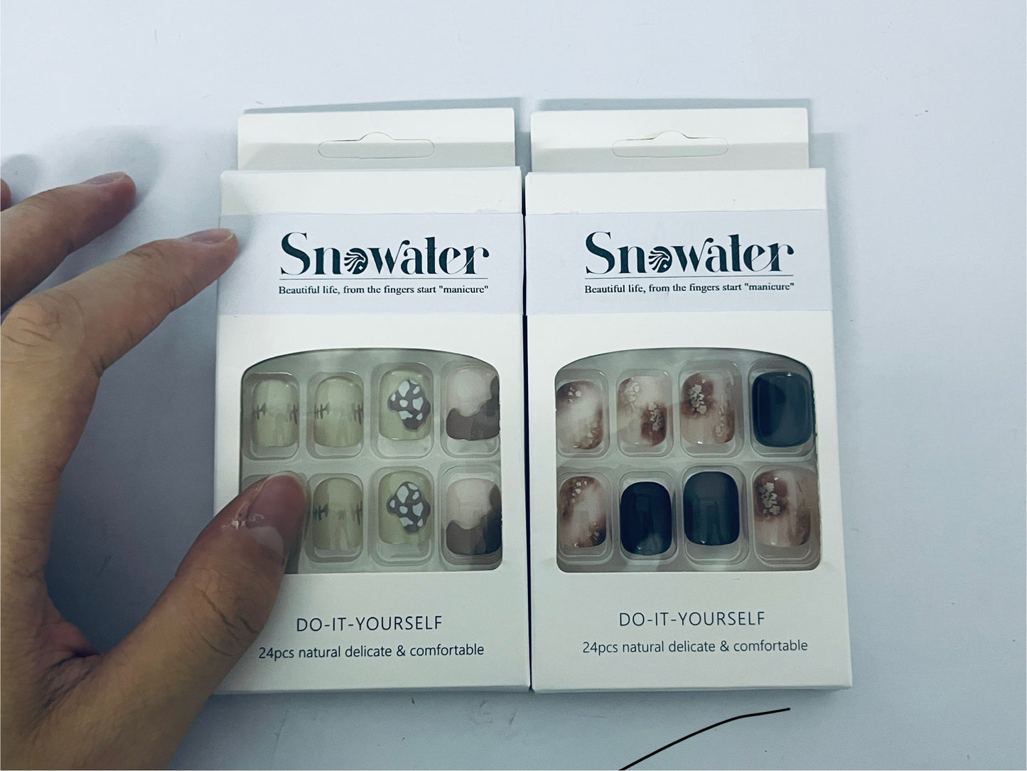 Snowater 24Pcs Press on Nails - Natural Delicate Designs, DIY Fake Nails Kit with 12 Sizes, Comfortable & Reusable