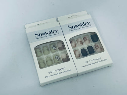 Snowater 24Pcs Press on Nails - Natural Delicate Designs, DIY Fake Nails Kit with 12 Sizes, Comfortable & Reusable