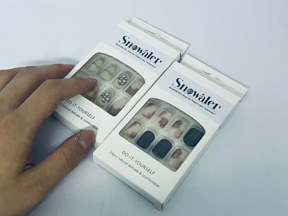 Snowater 24Pcs Press on Nails - Natural Delicate Designs, DIY Fake Nails Kit with 12 Sizes, Comfortable & Reusable