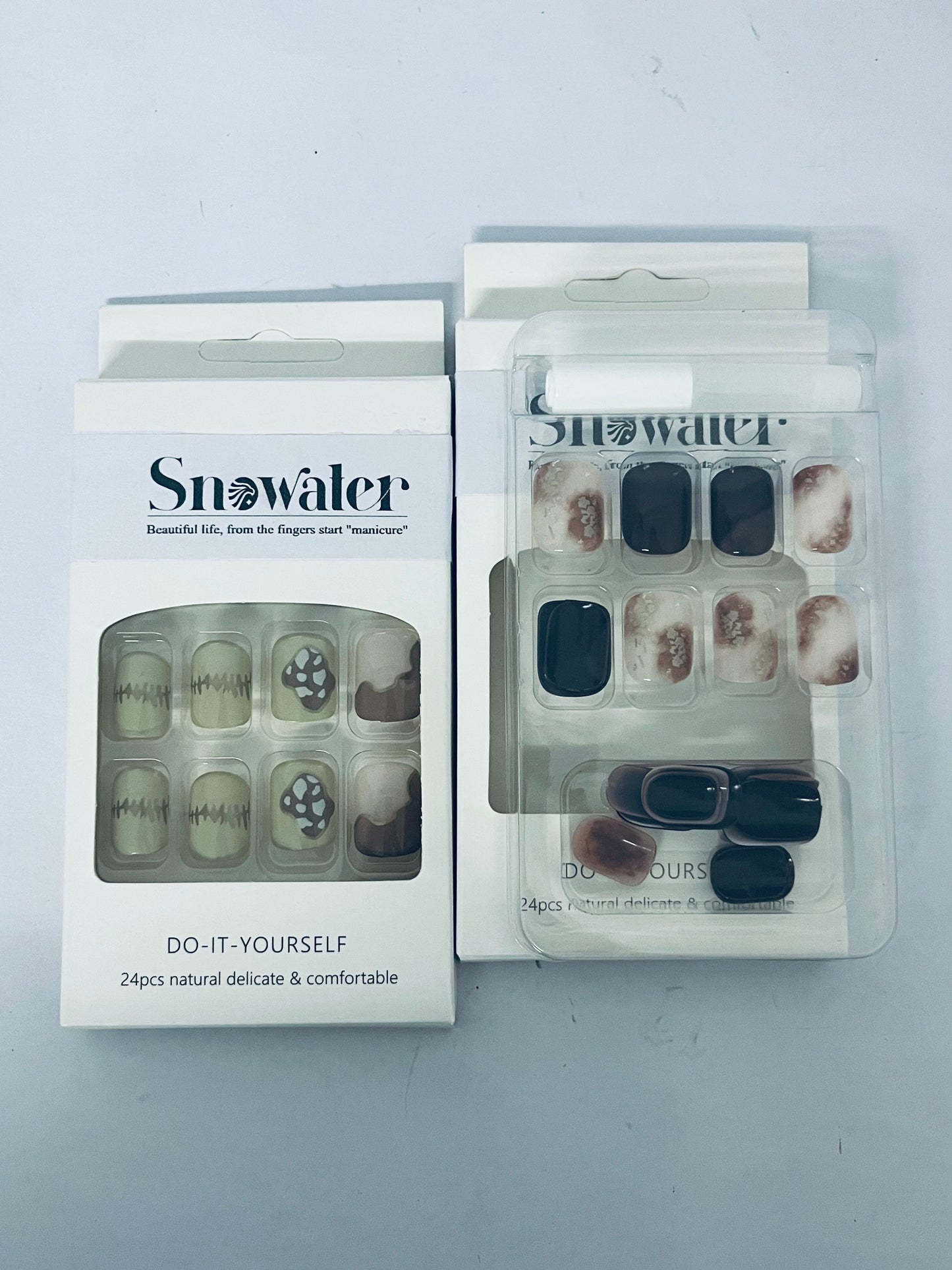 Snowater 24Pcs Press on Nails - Natural Delicate Designs, DIY Fake Nails Kit with 12 Sizes, Comfortable & Reusable