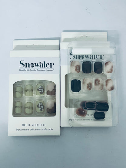 Snowater 24Pcs Press on Nails - Natural Delicate Designs, DIY Fake Nails Kit with 12 Sizes, Comfortable & Reusable