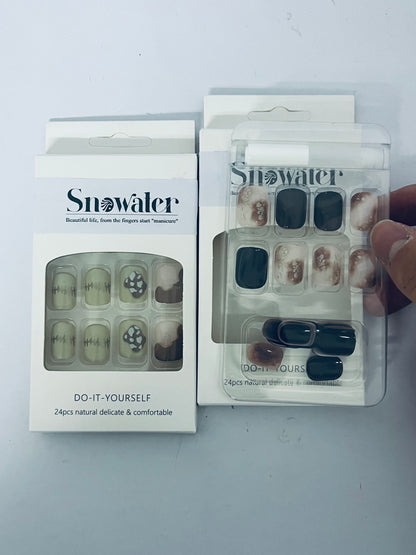 Snowater 24Pcs Press on Nails - Natural Delicate Designs, DIY Fake Nails Kit with 12 Sizes, Comfortable & Reusable