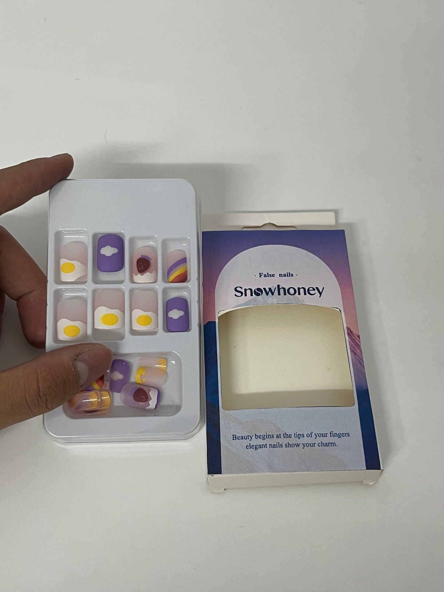 [Snowhoney False nails]——Playful Fried Egg Press-On Nails - Short Cute Nail Tips