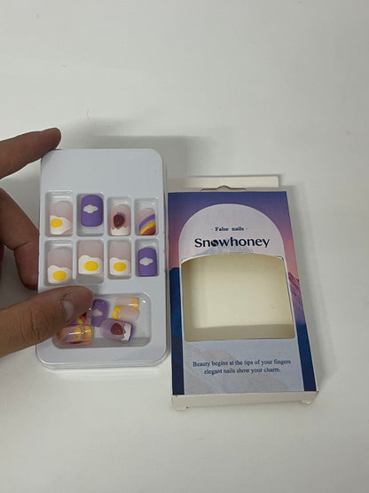 [Snowhoney False nails]——Playful Fried Egg Press-On Nails - Short Cute Nail Tips