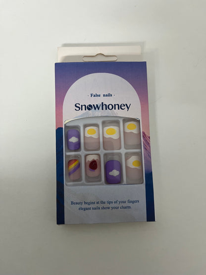[Snowhoney False nails]——Playful Fried Egg Press-On Nails - Short Cute Nail Tips