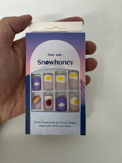 [Snowhoney False nails]——Playful Fried Egg Press-On Nails - Short Cute Nail Tips