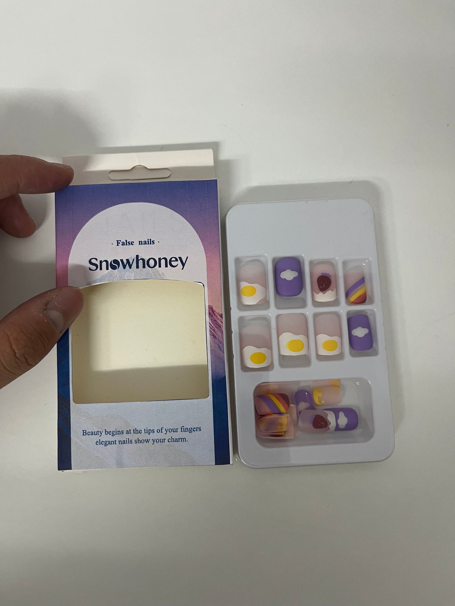 [Snowhoney False nails]——Playful Fried Egg Press-On Nails - Short Cute Nail Tips