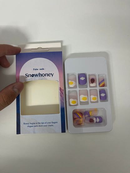 [Snowhoney False nails]——Playful Fried Egg Press-On Nails - Short Cute Nail Tips