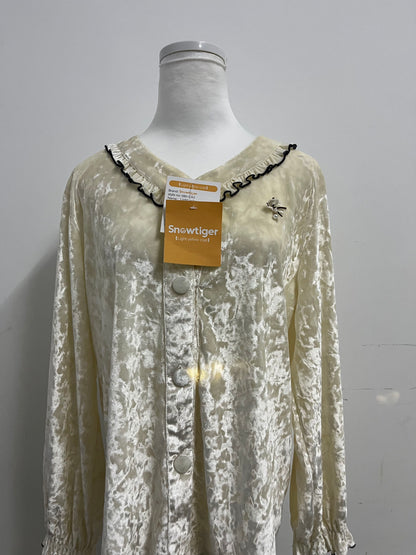 Snowtiger Sleepwear - Light Yellow Velvet Ruffle Collar Nightgown